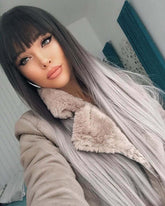 24" Ombre Grey Synthetic Lace Front Wig with Bangs-Chloewigs